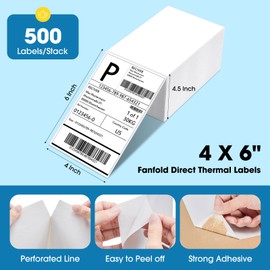 Fuxury Thermal Labels 4x6 500 Labels, Fanfold Direct Shipping Labels with Perforated and Strong Adhesive, Mailing Labels Thermal Printer Paper for Most Thermal Printer Shipping Supplies
