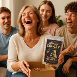 Certified Snack Cougar – Funny Snack Gift for Moms – Roasted Almonds Gag Gift for Older Women – Sassy Food Gifts for Mother's Day – Cougar Birthday or Retirement Gifts for Women