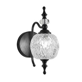 TLOLGT Black 1-Light Wall Light Fixtures with Crystal Glass Shade Vintage Bathroom Wall Sconces Retro Bathroom Vanity Light Fixtures for Bedroom Living Room Farmhouse