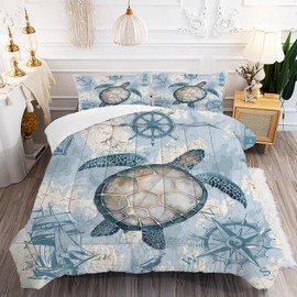 FUYEUN Turtle Comforter Set Girls Coastal Bedding Twin for Boys Bedroom Sea Nautical Themed Quilt 1 Comforter 1 Pillowcase