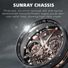 Mens Watches, Upgraded Gear Design Mens Skeleton Watch Chronograph Luxury Diamond Dress Business Analog Quartz Wrist Watch for Men 30M Waterproof Luminous Moon Phase Unique, Silver, Rose Gold, Classic
