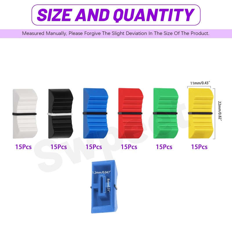 Swpeet 90pcs 6 Colours 8 x 1.2 mm Straight Slider