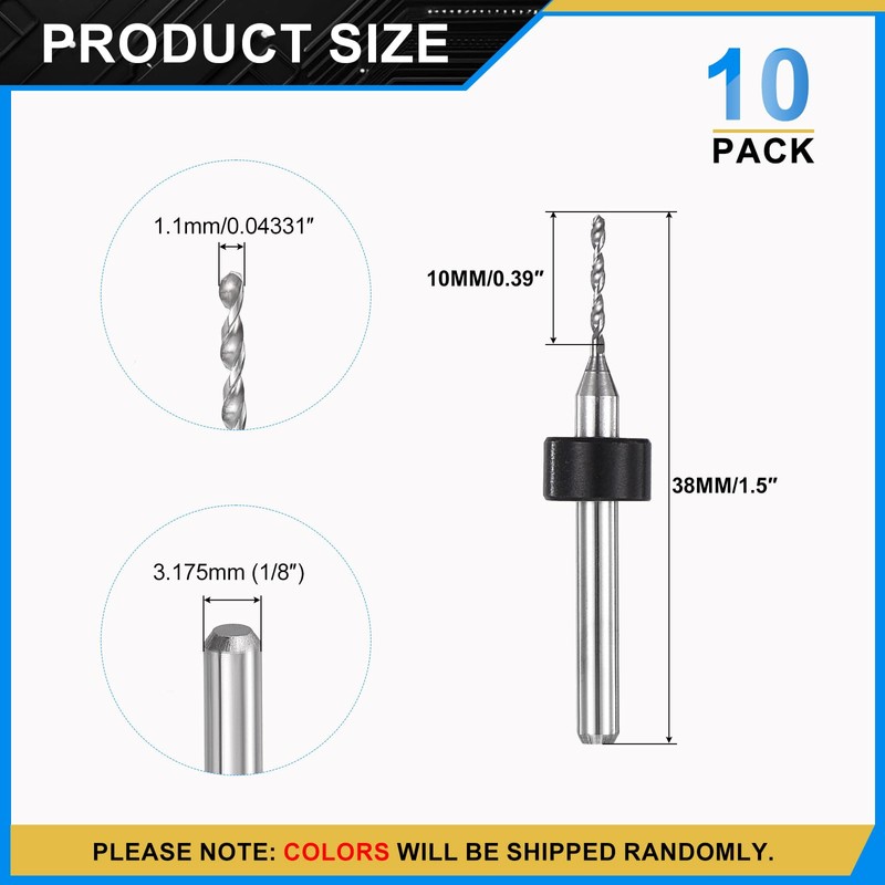 PATIKIL 1.1mm マイクロドリルビット 1/8" シャンク カーバイドタングステン鋼 135° ミニ小型ビット プリント基板用ドリルツール CNC