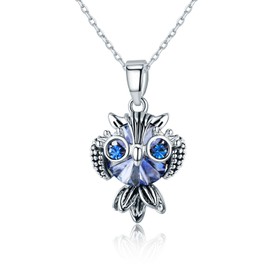 SBLING Blue Owl Pendant Necklace Made with Austrian Crystals