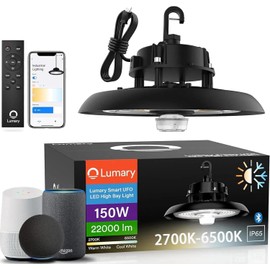 Lumary 22,000Lm Smart UFO LED High Bay Light Remote 150W, Compatible with Alexa/Google-Hub (Sold Separately), 2700K-6500K Dimmable, Hanging Shop Lights for Garage Workshop Factory Gym Barn