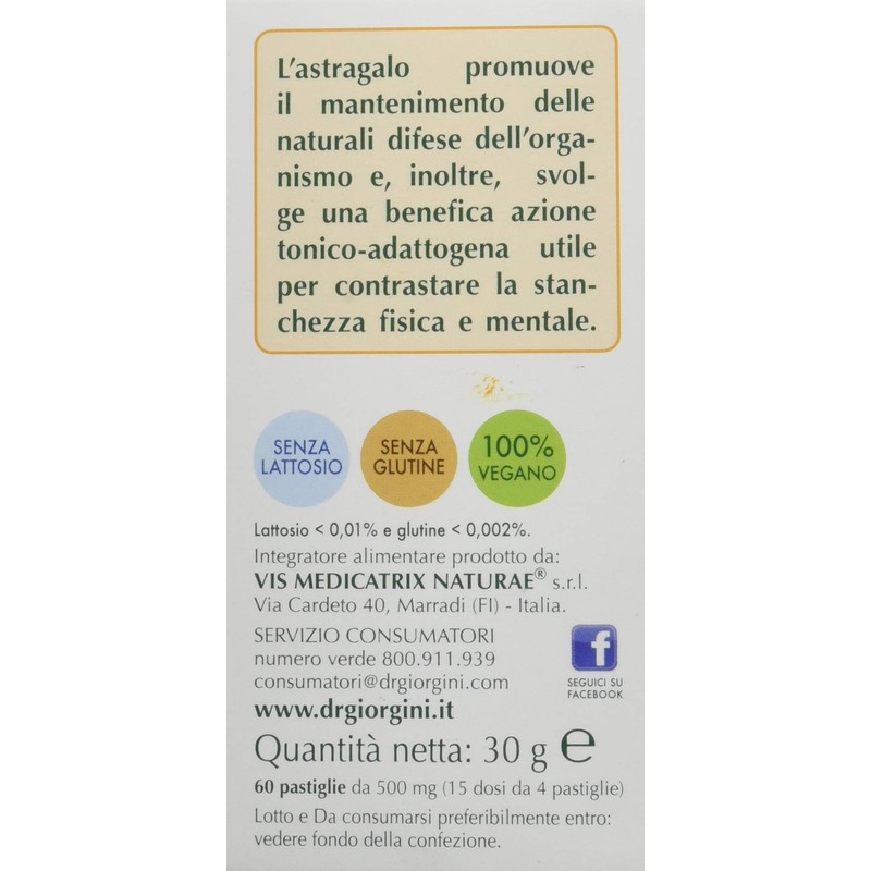 Dr Giorgini Integratore Alimentare, Monocomponenti Erbe Astragalo Estratto Titolato al