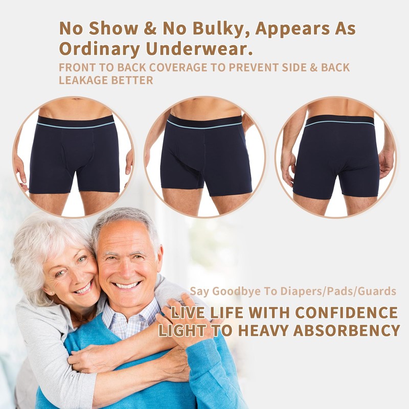 ShieldEase Washable Incontinence Boxer Briefs for Men - Cotton Urinary