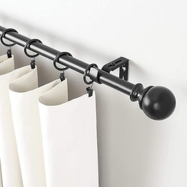 Soportes Barra de Cortina Ajustable, COOLKITALENT 3 Piezas Soportes de Poste de Cortina de Pared de Metal con Tornillos de Fijación para el Hogar Dormitorio Oficina, Negro