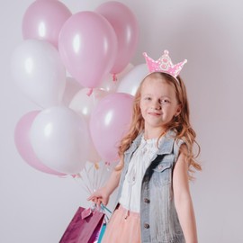 Jaciya Pink Headband Sequin Headbands for Girls Sparkling Tiara Pearl Hairband Birthday Head Band Princess Party Decorations (8th birthday headband)