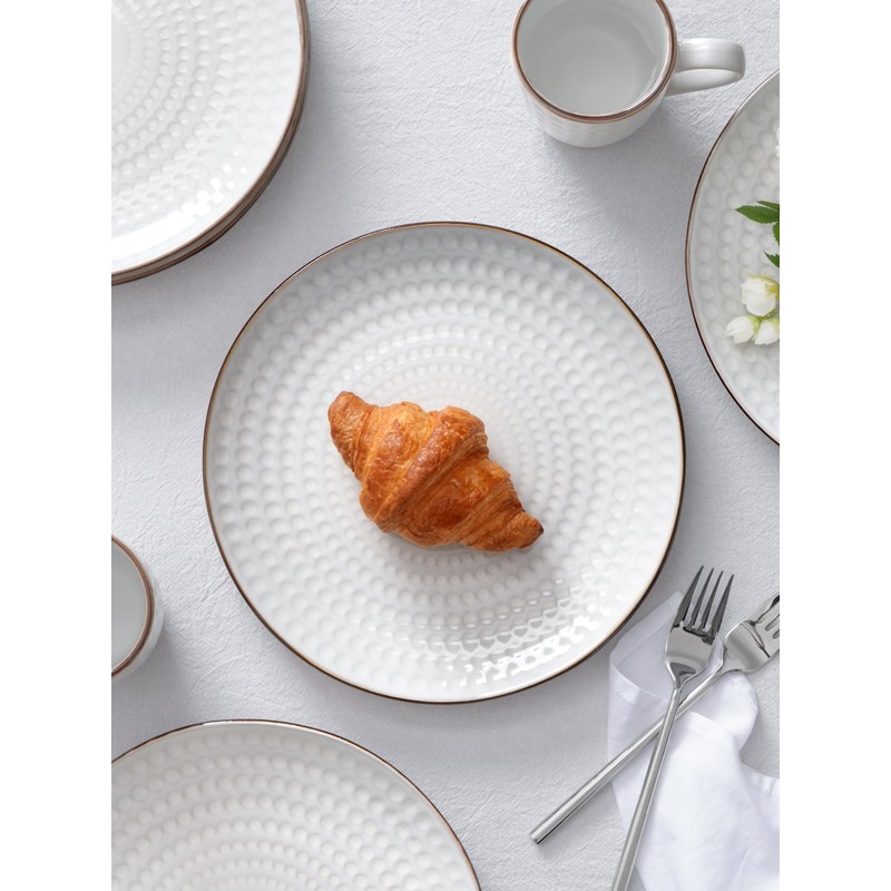 Famiware Eden Embossed Plates and Bowls Sets, Stoneware Dinnerware with