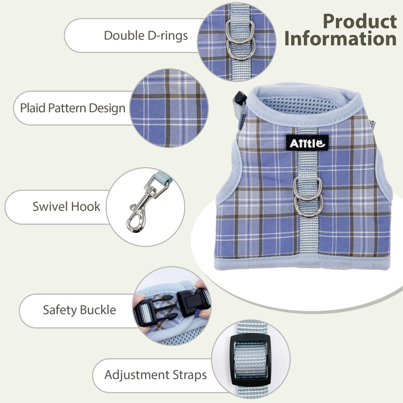 AIITLE Breathable Rabbit Harness and Leash Set - Plaid Pattern