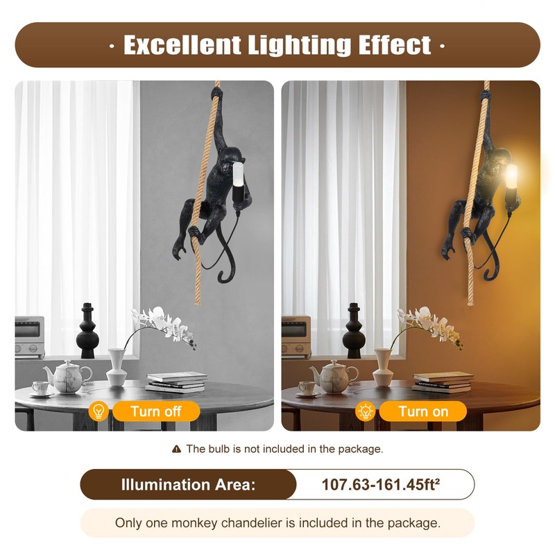 Resin Monkey Wall Light,Adjustable Height Resin Hemp Rope Pendant Lights