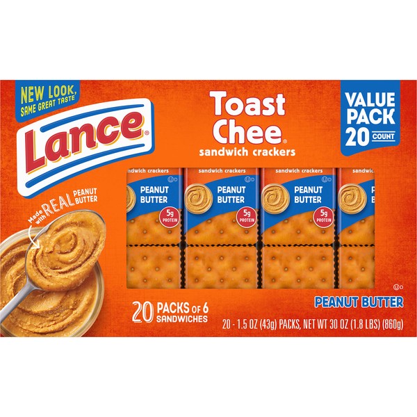 Lance Sandwich Crackers ToastChee Peanut Butter 20 Individually Wrapped Packs 6 Sandwiches Each