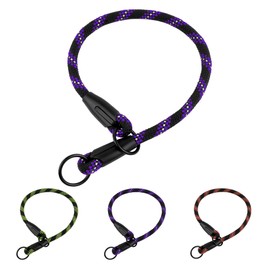 BronzeDog Rope Pro Training Dog Collar Braided No Pull Quick Release Round Lead Collars for Dogs Small Medium Large Puppy (XS - 15.7" Long, Purple)