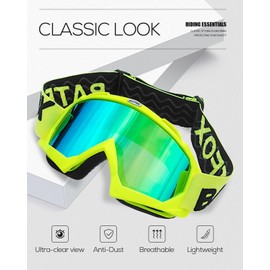 KINGBIKE Motocross Glasses, MTB Goggles Dirt Bike ATV Cross Goggle Safety ATV Tactical Riding Motorcycle Goggles for Men Women Youth Fit Over Glasses UV400 (A-green-revo)