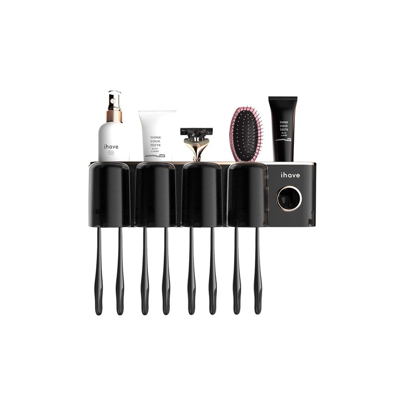 iHave Toothbrush Holders Bathroom Accessories with Toothpaste Dispenser, 4 Cups