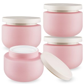 4 Pcs 250g/8.3oz Plastic Cream Jars Sample Containers Wide Mouth Leak Proof Cosmetic Bottles with Lids for Lotion Make Up DIY Making Beauty Products - Pink