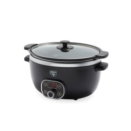 GreenLife 6QT Slow Cooker, Non-Toxic PFAS-Free Ceramic Nonstick Removable Interior Bowl, Programmable, Family Friendly, Keep Warm, Stovetop & Oven Safe, Dishwasher Safe Crock, Timer, Glass Lid, Black