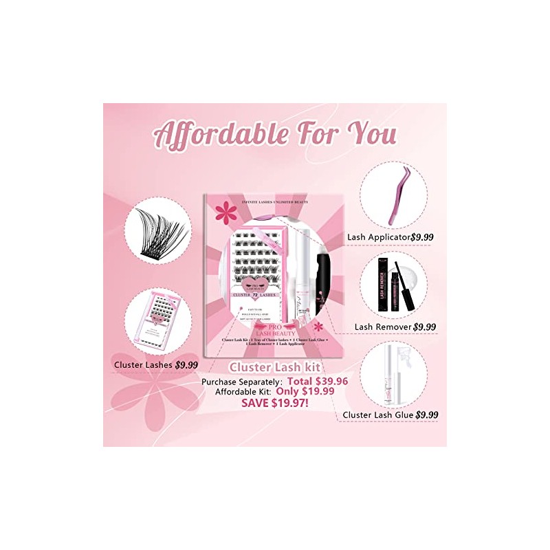 DIY Lash Extension Kit Cluster Lashes Kit with 72 Pcs