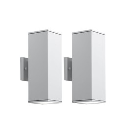 mirrea 14" Modern Outdoor Porch Light Patio Light in 2 Lights with Aluminum Rectangular Tube and Tempered Glass Cover Waterproof Wall Sconce 2 Pack (Matte White)