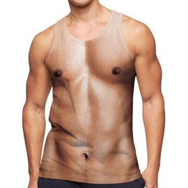 RAISEVERN Men's Tank Tops Summer Workout Sleeveless Tee Cool Beach Muscle Bare Chest Athletic T-Shirts Fake Abs Sports Athletic Training Undershirts Brown