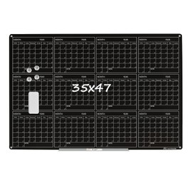 Magnetic Whiteboard Calendar Black Glass Board Yearly Calendar - 35" X 47" Large Wall Calendar - White Board Dry Erase Planner for Wall Home, School, Office