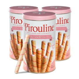 Pirouline Rolled Wafers – Strawberry – Rolled Wafer Sticks, Crème Filled Wafers, Rolled Cookies for Coffee, Tea, Ice Cream, Snacks, Parties, Gifts, and More – 14.1oz Tin 3 Pack