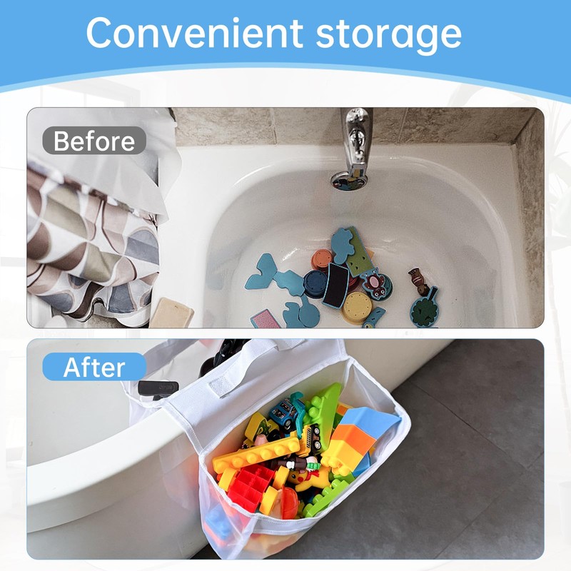 ODIWEN Bath Toy Storage Bag with 2 Compartments, Bath Toy