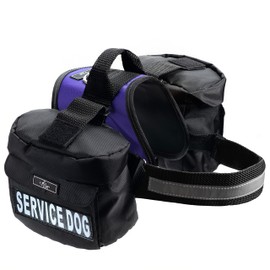 Service Dog Harness with Removable Saddle Bag Backpack Carrier Traveling Carrying Bag. 2 Removable Patches. Please Measure Dog Before Ordering. Made by Doggie Stylz (Girth 24-31", Purple)