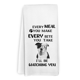 KFXHANGD Pitbull Dog Kitchen Towels, Pit Bull Gifts for Women Dog Lovers, Pitbull Mom Gifts, Every Meal You Make Every Bite You Take Pit Bull Hand Dish Towels for Bathroom Kitchen, 16x24 Inches