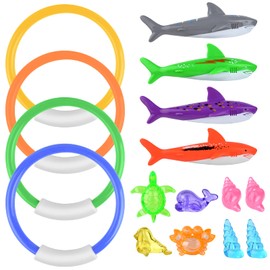 ELECLAND 16 PCS Diving Pool Toys Diving Sharks Rings Sea Life Toys for Kids Summer Swimming Toys Underwater Games Gifts