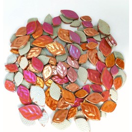 BTMIEY 500g Random Iridescent Leaves Ceramic Mosaic Tiles, Creative Ceramic Mosaic Pieces in 3 Sizes for Crafts, Flower Pots, Vases, Cups, Garden Decoration, Mosaic Accessories (Orange 1)