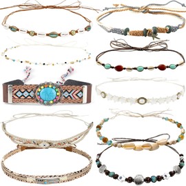 nemokamai 10 Pcs Sun Hat Band for Women, Summer Beach Wide Floppy Brim Hatbands Hat Belt, Braided Hat Bands for Straw Fedora Cowboy Cowgirl Hat Multi