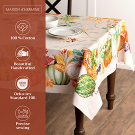 Maison d' Hermine Table Cloth Rectangle Table 100% Cotton 60 x 90 Inches Tablecloth Reusable Decorative Everyday Use for Dining Room, Farmhouse, Home, Party, Festive & Wedding - Lumina