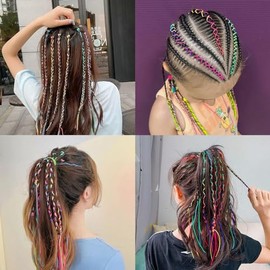 52 Pcs Colorful Hair Wrap String For Braids Assorted Rainbow Fashionable Gradient Color Women Girls DIY Ponytail Braids Styling Accessories