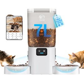 Frienhund 7L Large Automatic Cat Feeder with Two HD Camera for 2 Cats: 5G WiFi Automatic Dog Feeder with Night Vision, Auto Cat Food Dispenser for Multiple Pet, Detachable for Easy Cleaning - 29 Cup