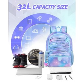 TRAILKICKER Soccer Ball Bag Backpack for Women with Ball & Shoes Compartment 32L Capacity Lightweight Breathable Girls Basketball Bag Backpack Fit Volleyball Football Sports Travel School Gym Starry Purple