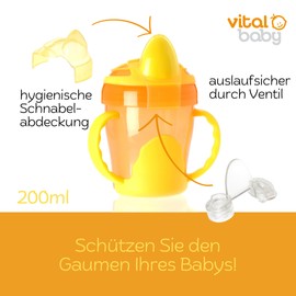Vital Baby My First Drinking Cup with Handles – 220 ml – Leak-Proof, Ergonomically Shaped, Dishwasher Safe, Sippy Cup, from 4 Months
