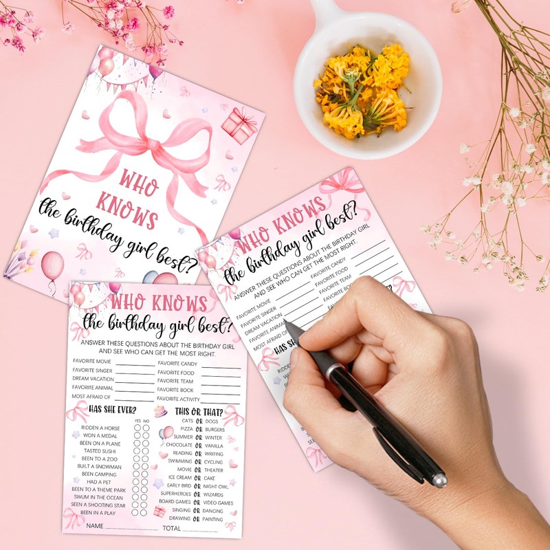 MUZRUYOU Who Knows The Birthday Girl Best, Pink Party Game