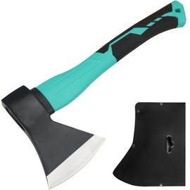 Bluedale Wood Axe with Sheath, Camping Hatchet Chopping Axe for Wood Splitting, Outdoor Bushcraft Axe Tools for Hiking Gardening Throwing Axes with Anti-Slip Handle (Green)