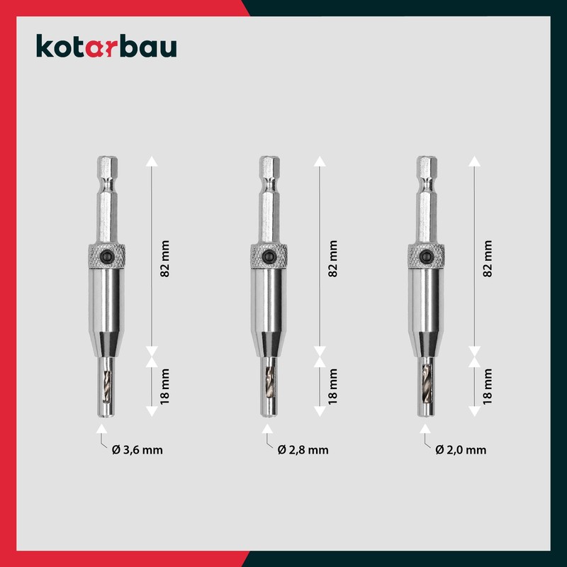 KOTARBAU Set of 3 Hinge Drill Bits Self-Centring HSS Steel