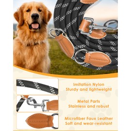 PETCOOZ Dog Lead, 3 m, Made of Robust Nylon, Reflective Strong Recall Lead for Medium and Large Dogs, Training Lead, Double Lead with 2 Carabiners