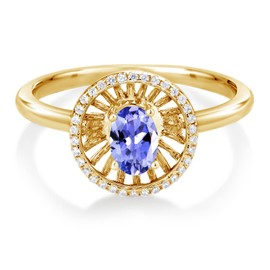 Gem Stone King 18K Yellow Gold Plated Silver Blue Tanzanite Ring For Women (0.93 Cttw, Oval 6X4MM, Gemstone December Birthstone, Available In Size 5, 6, 7, 8, 9)