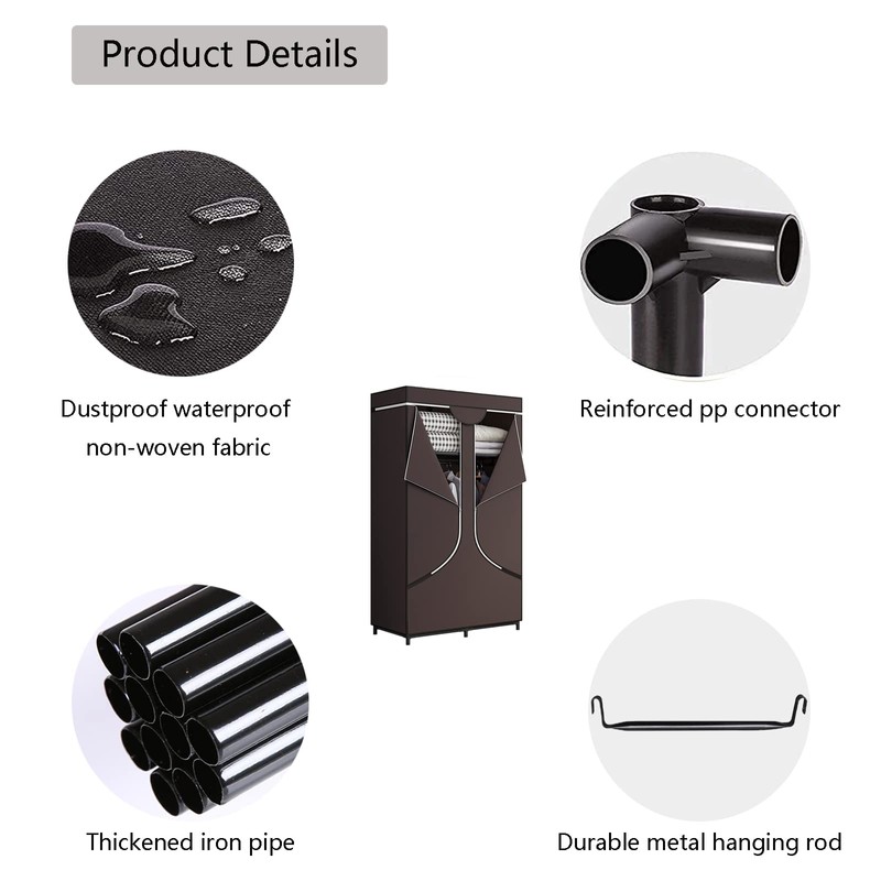 SORCEDAS Portable Wardrobe Closet Storage Organizer Metal Hanging Rack Non-Woven
