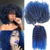 Short Hair Style Kinky Curl Ombre Color 8Inch 3little pcs/pack Afro Kinky Twist Hair Crochet Braids Soft Synthetic Crochet Hair Extention(1B/BLUE)
