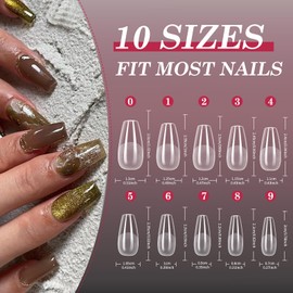 Venares False Nails Tips Set Short, 500 Pieces Medium Coffin Tips for Gel Nails Set 10 Sizes Nail Tips Set with Glue, Full Cover Nail Tips Pre-Buff, Pre-Polished Soft Gel Tips Nails