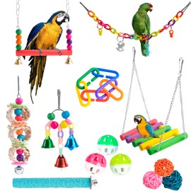 Bird Toy for Birds, Set of 17 Budgies Toy, Bird Swing Chew Toy, Bird Toy for Budgies, Macaws, Cockatiels, Parrots, Parakeets, Finches (Set of 13)