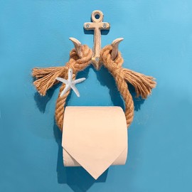 Perfeso.L Nautical Toilet Paper Holder Bathroom Decor Coastal Rope Towel Rack Towel Ring Tassel Tie-Back Curtain Holder with Industrial Metal Anchor Hook for Seaside Beach Themed Bathroom–White