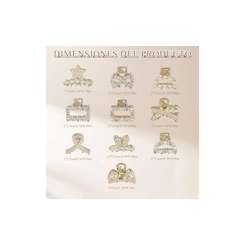 10 Piezas Pinzas para el Pelo, Horquillas de Garra Doradas