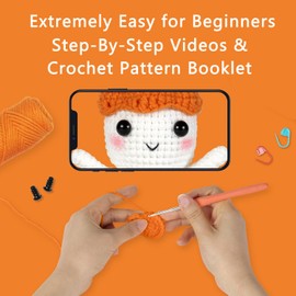Needhao Beginner Crochet Kit for Adults and Kids,Easy Crochet Starter Kits with Step-by-Step Video Tutorials-DIY Knitting kit (White Ghost)